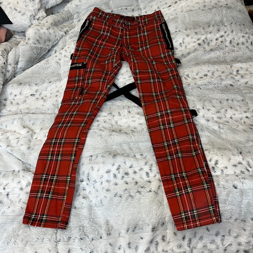 Plaid strapped unisex pants